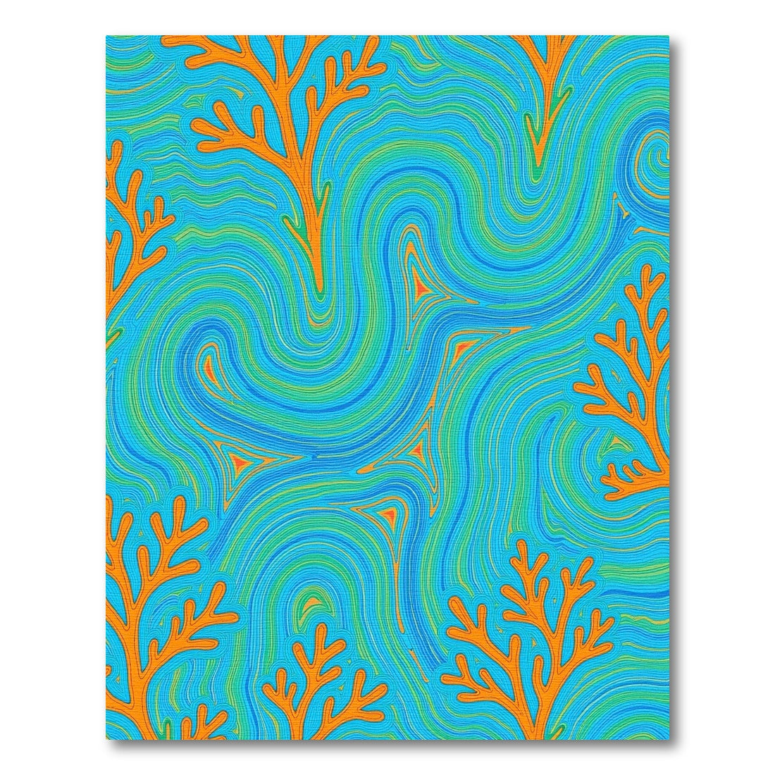 Orange Coral Blue Swirl Lines Rug