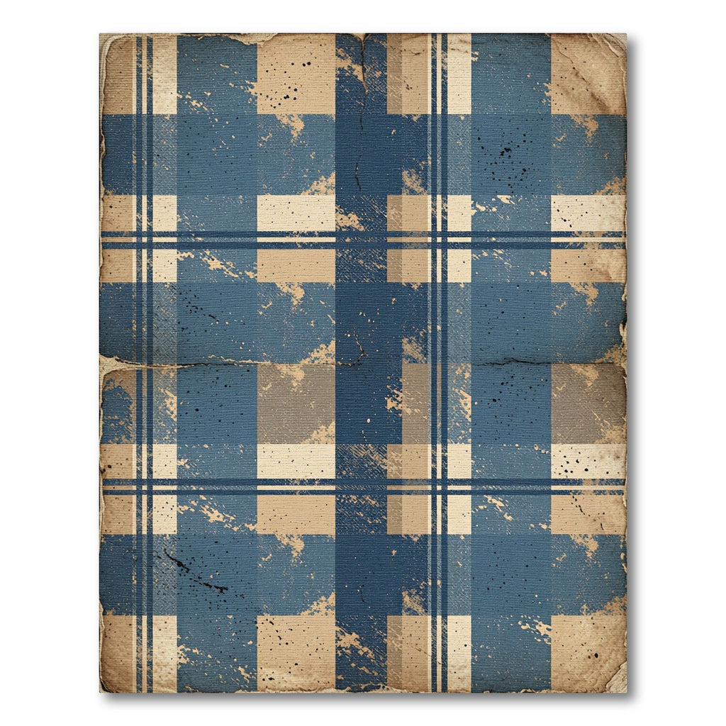 Rustic Blue Beige Plaid Grunge Rug