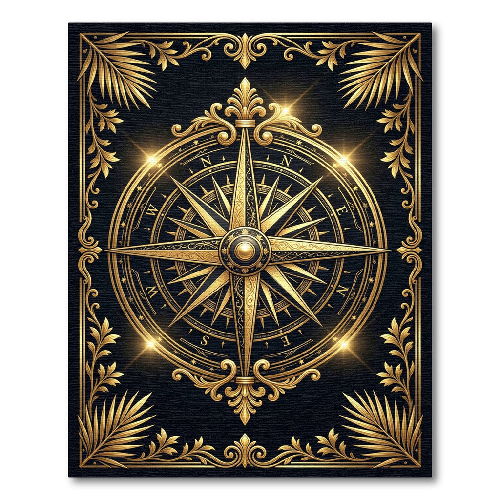 Opulent Golden Compass Nautical Medallion Rug