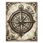 Vintage Bronze Compass Floral Map Rug