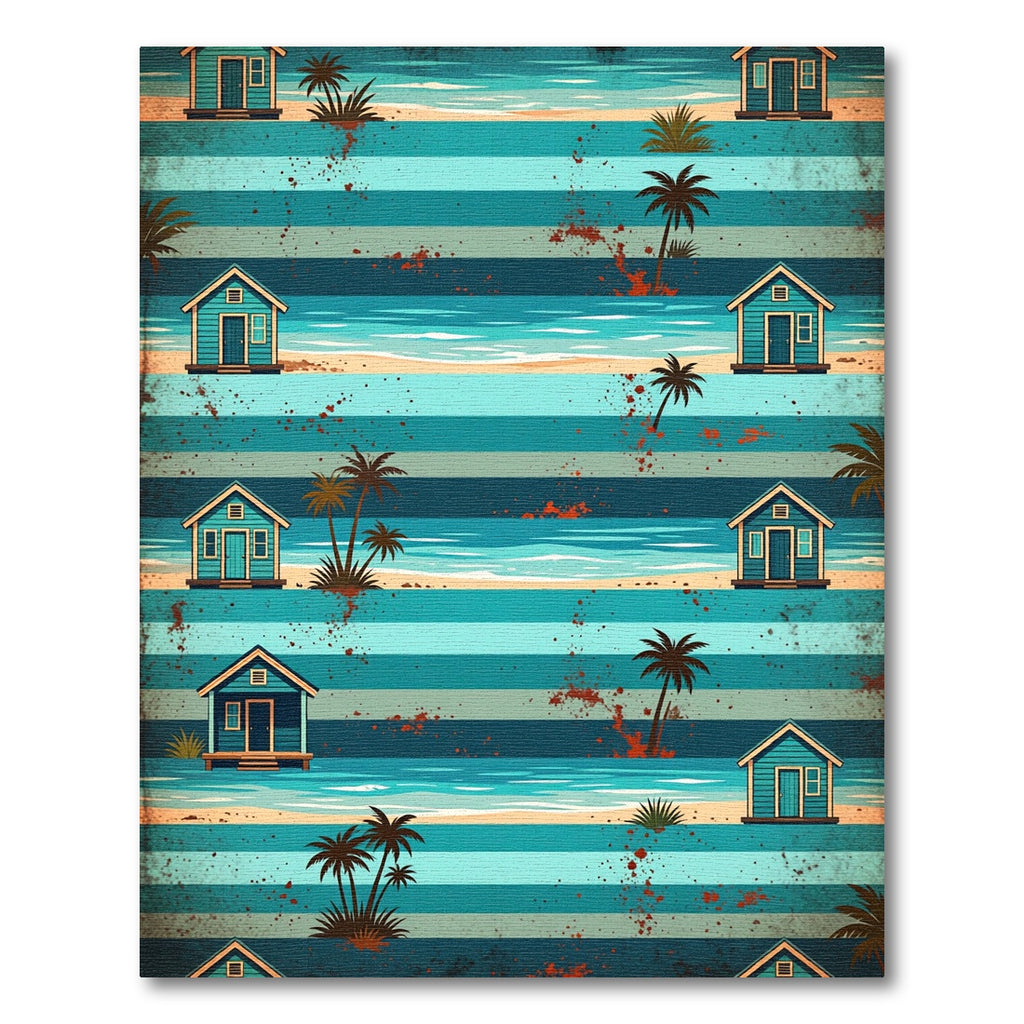 Coastal Beach Hut Striped Ocean Rug