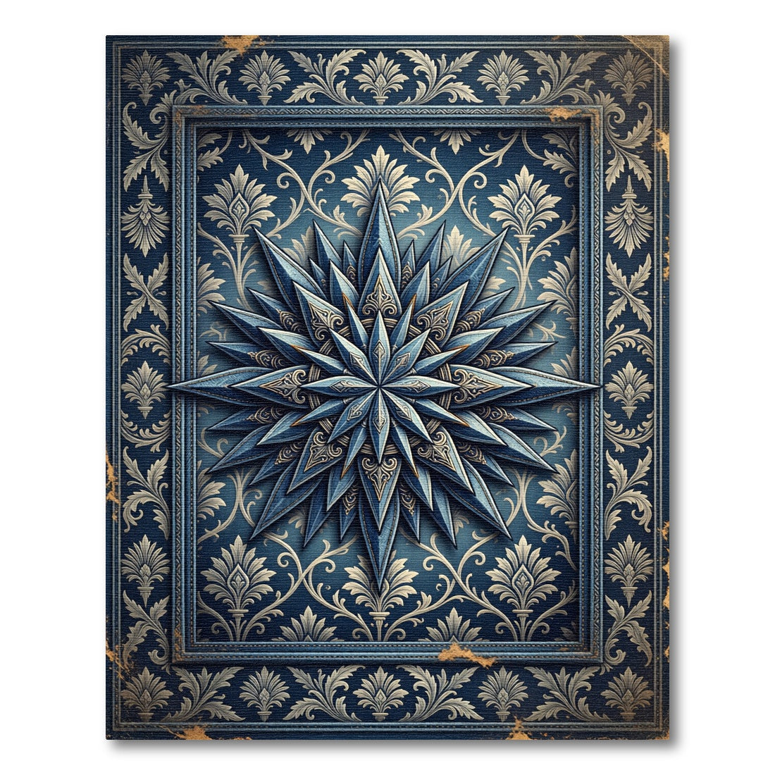 Elegant Navy Celestial Star Medallion Rug