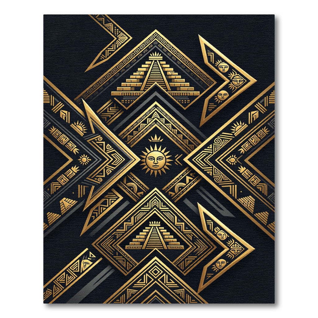 Golden Sun Tribal Pyramid Arrangement Rug