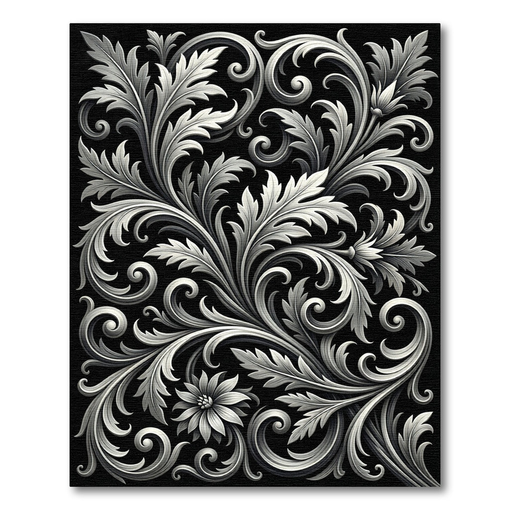 Elegant White Floral Scrollwork Rug