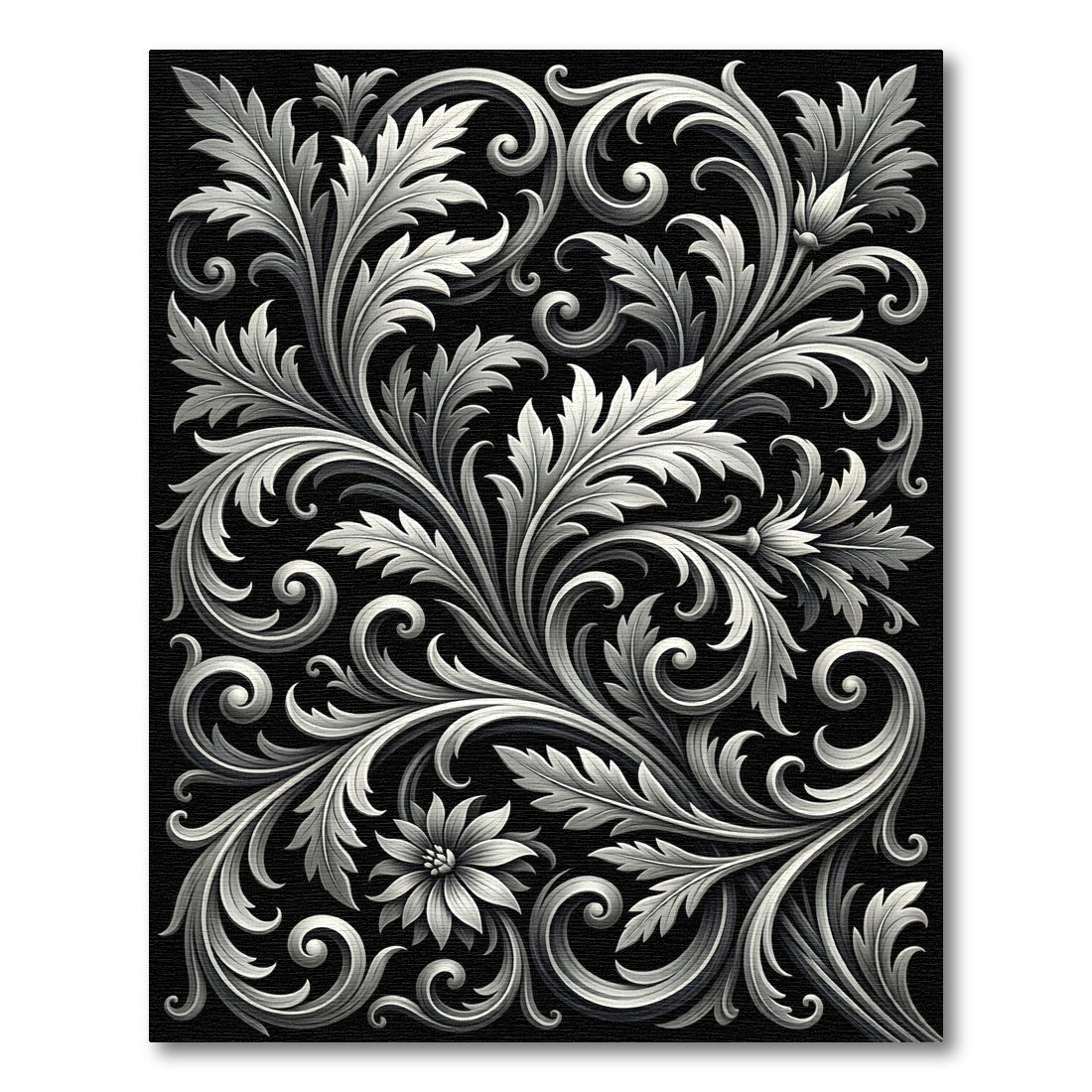 Elegant White Floral Scrollwork Rug