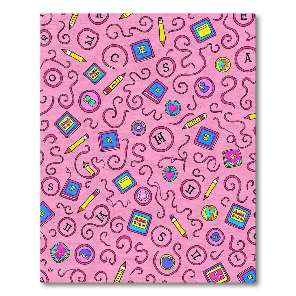 Pink Schoolbook Pencil Swirls Composition Rug