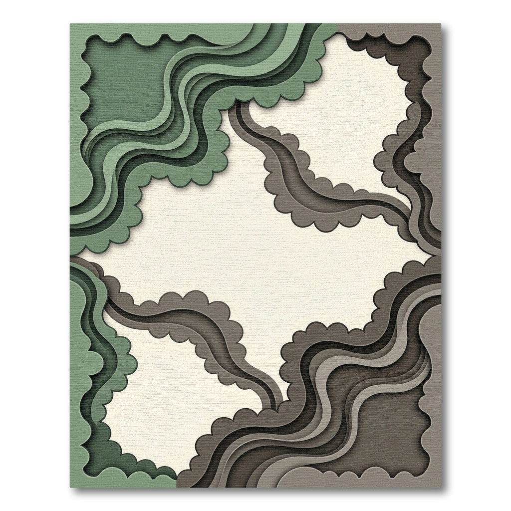 Organic Sage and Charcoal Layered Waves Rug