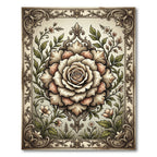 Vintage Neutral Floral Damask Medallion Rug