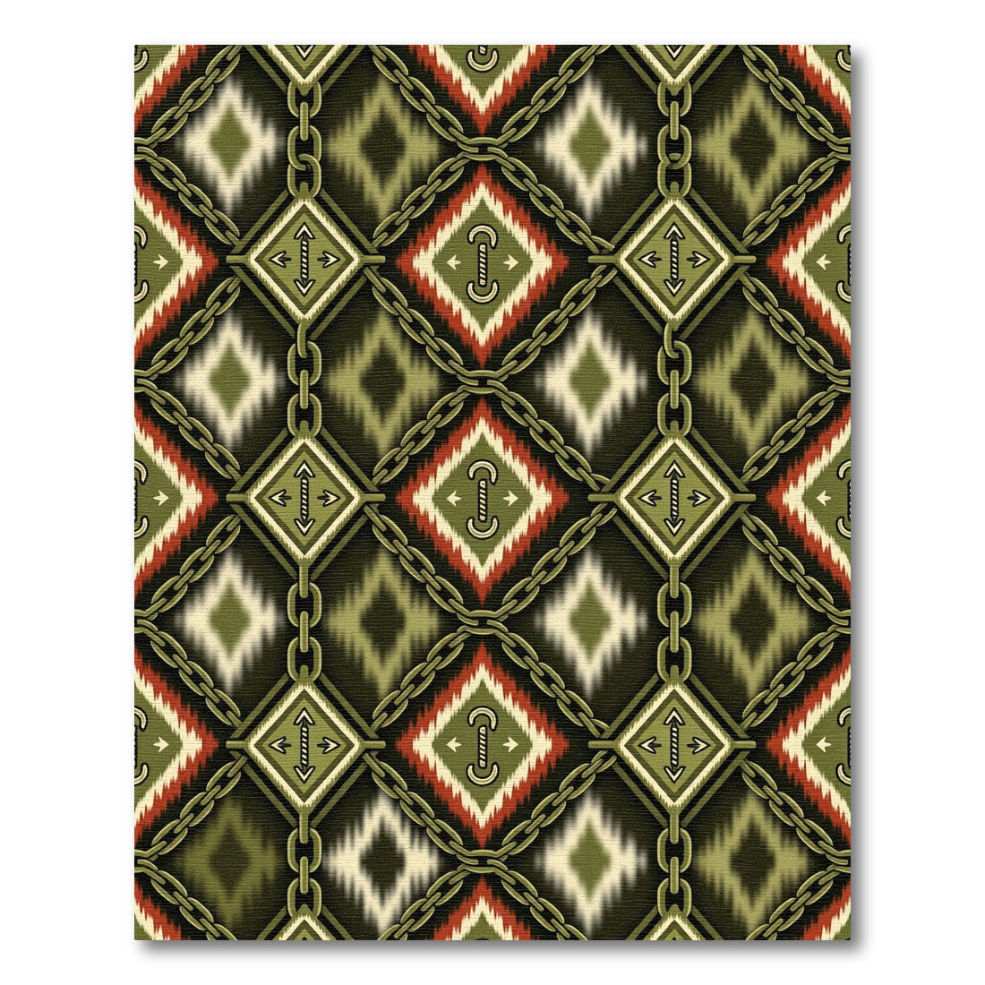 Olive Green Geometric Chain Diamond Art Rug
