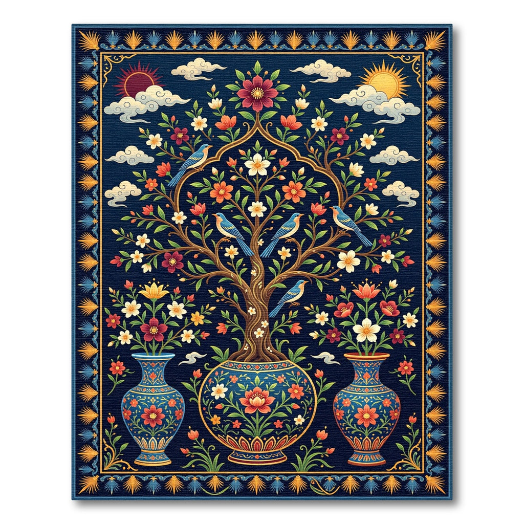 Midnight Garden Botanical Birds Art Rug
