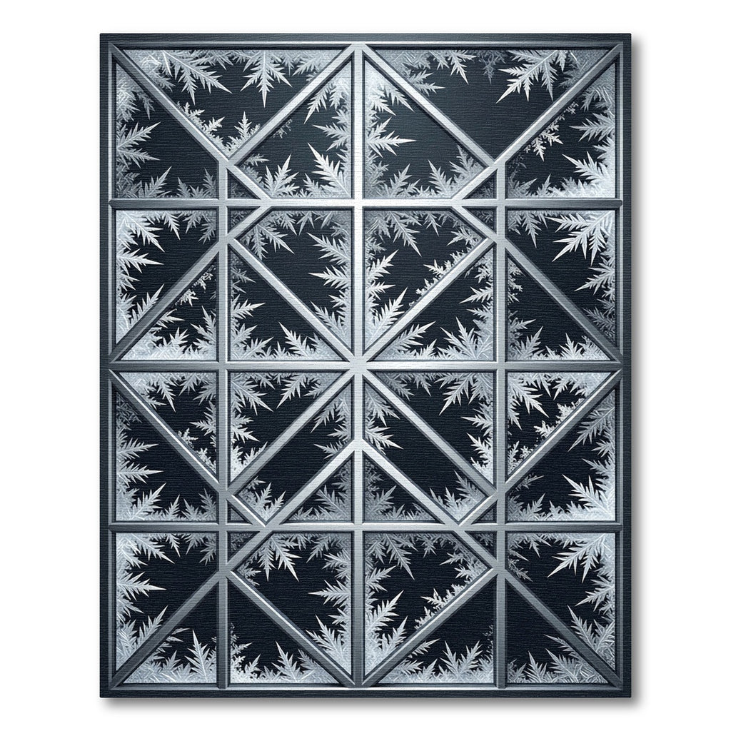 Frosty Monochrome Geometric Snowflake Lattice Rug