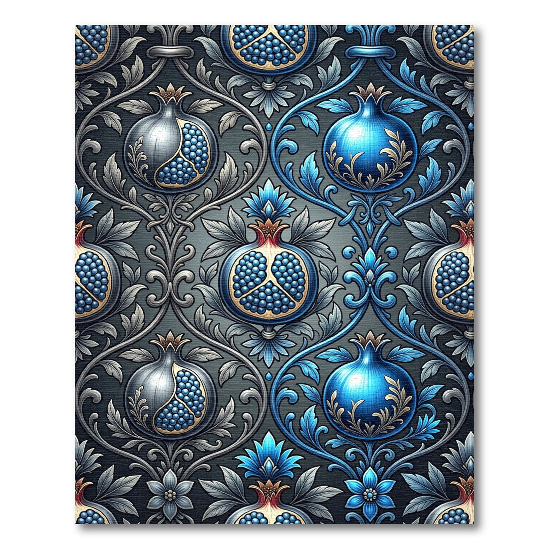 Blue Pomegranate Floral Damask Rug