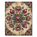 Vintage Pomegranate and Chrysanthemum Floral Medallion Rug