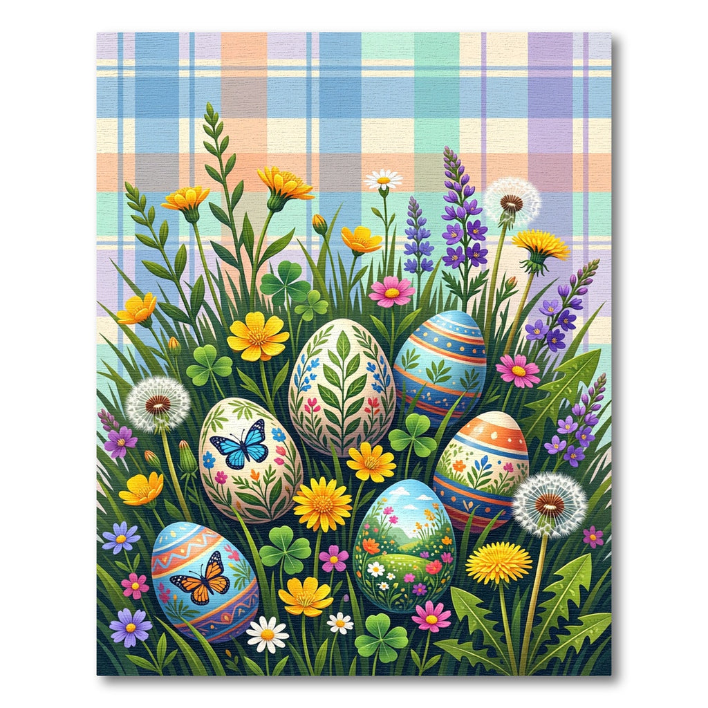 Pastel Plaid Meadow Floral Egg Rug