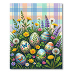 Pastel Plaid Meadow Floral Egg Rug