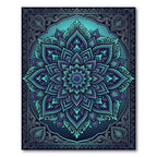 Radiant Teal Indigo Floral Mandala Rug