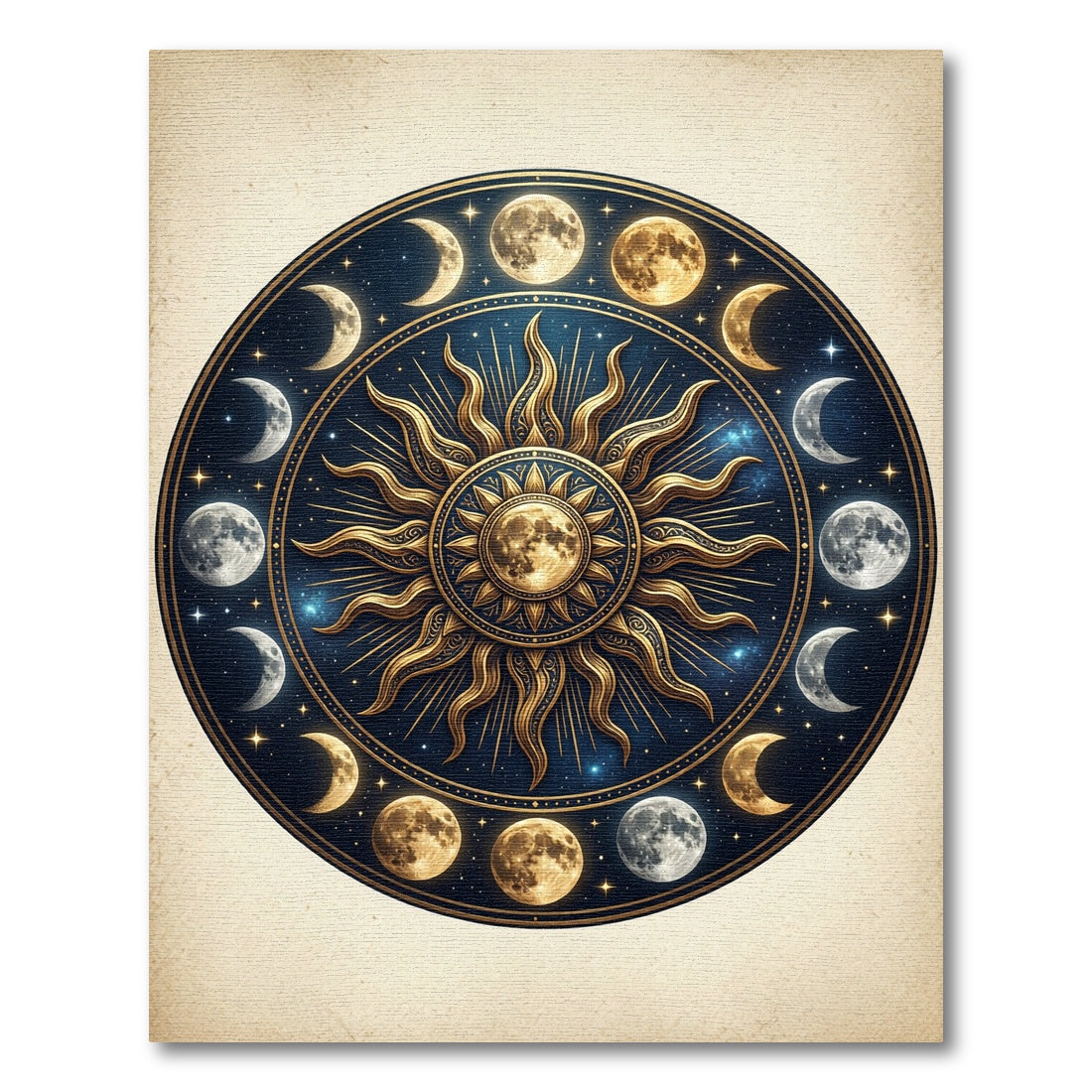 Celestial Gold Sun and Moon Mandala Rug