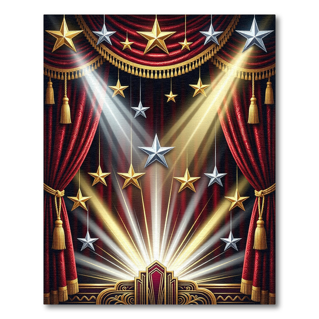 Regal Crimson Velvet Golden Starry Stage Rug