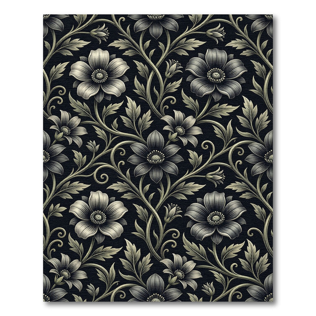Antique Black Floral Vine Swirl Rug