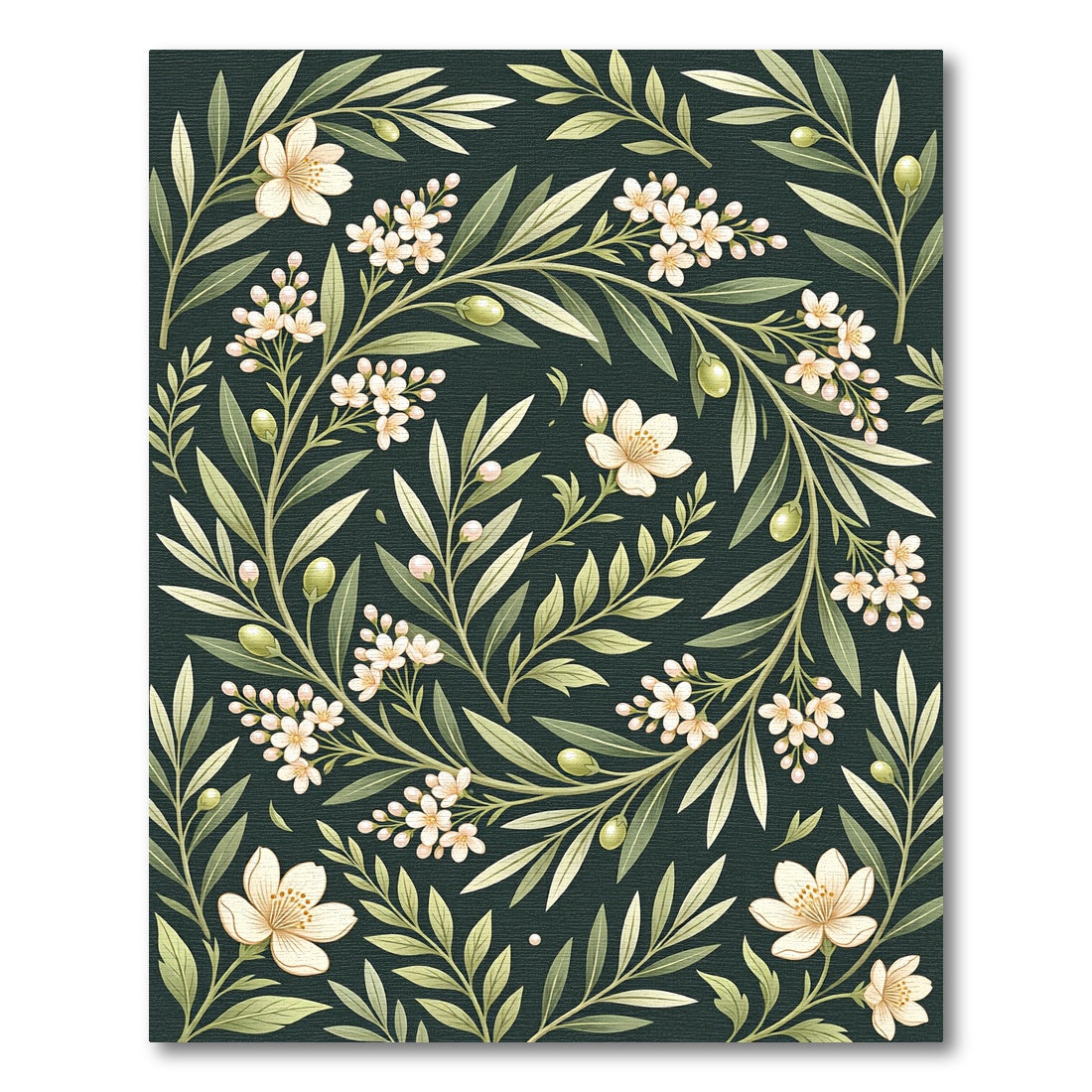 Elegant Olive Branch Floral Botanical Rug