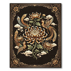 Golden Phoenix Chrysanthemum Floral Botanical Art Rug