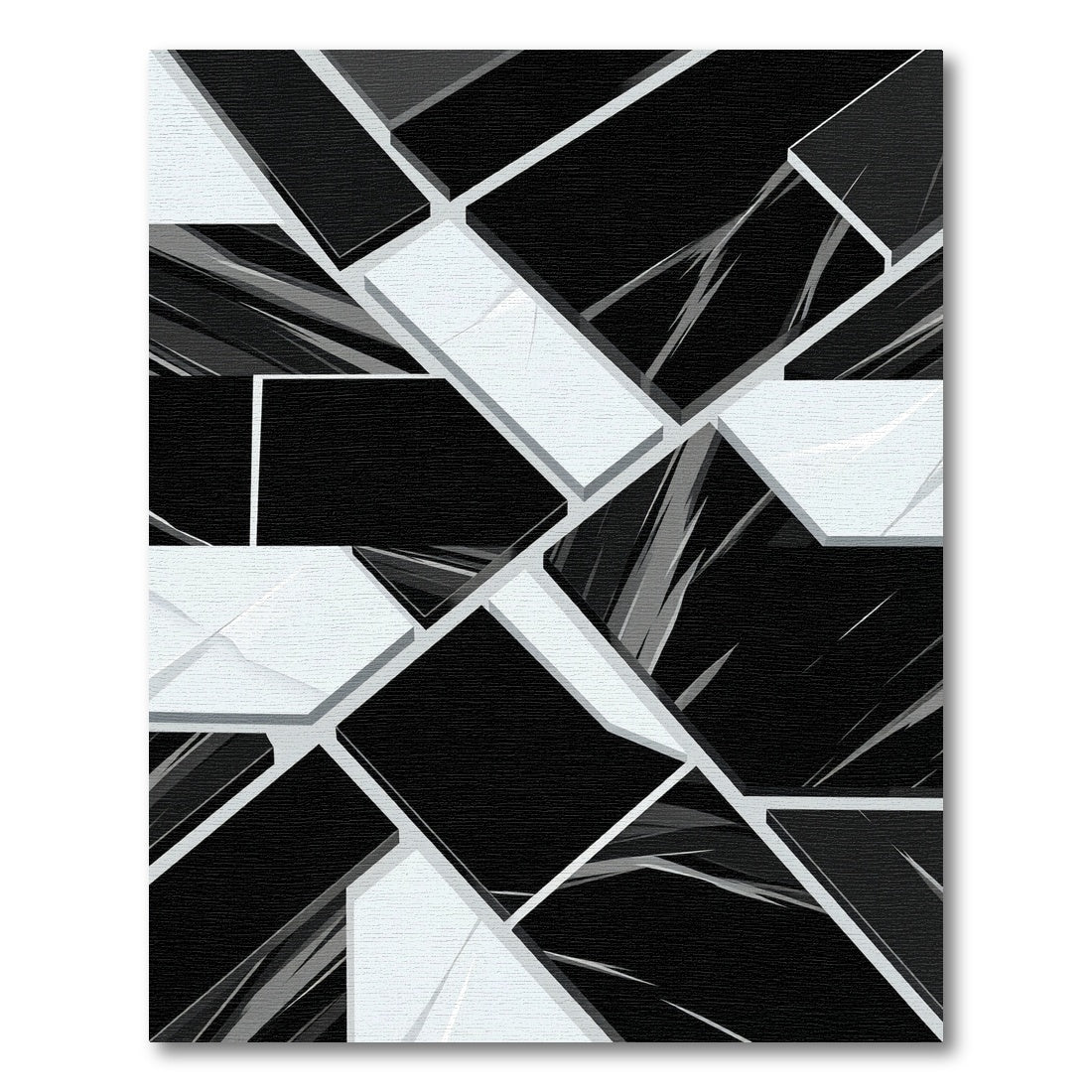 Modern Geometric Black White Shattered Rug
