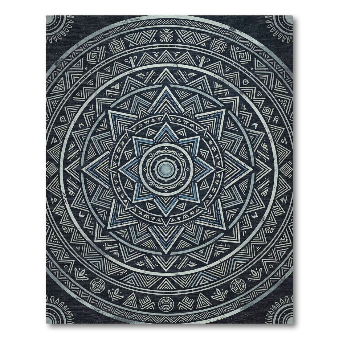 Midnight Blue Geometric Star Mandala Rug
