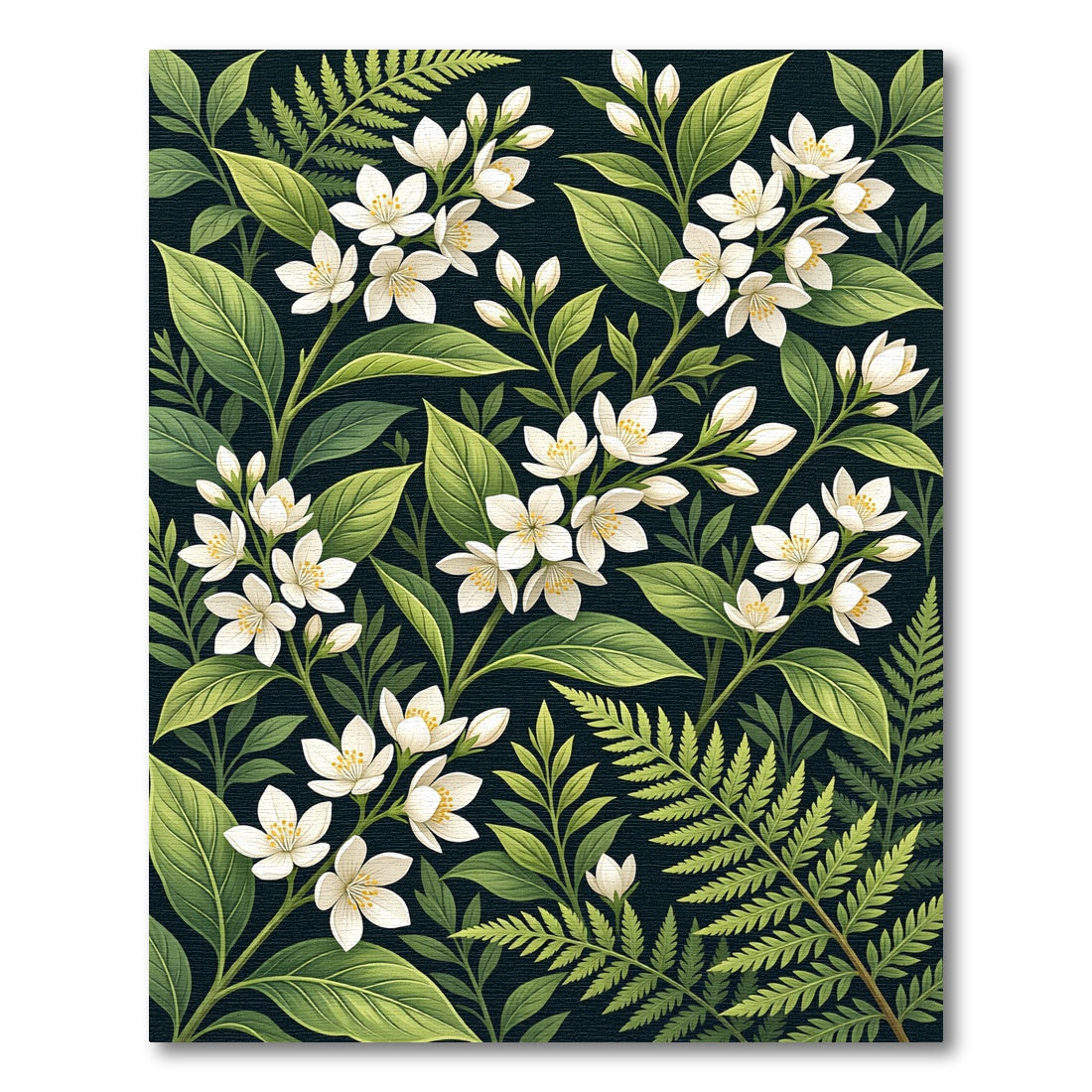 Lush White Blossom And Fern Pattern Rug