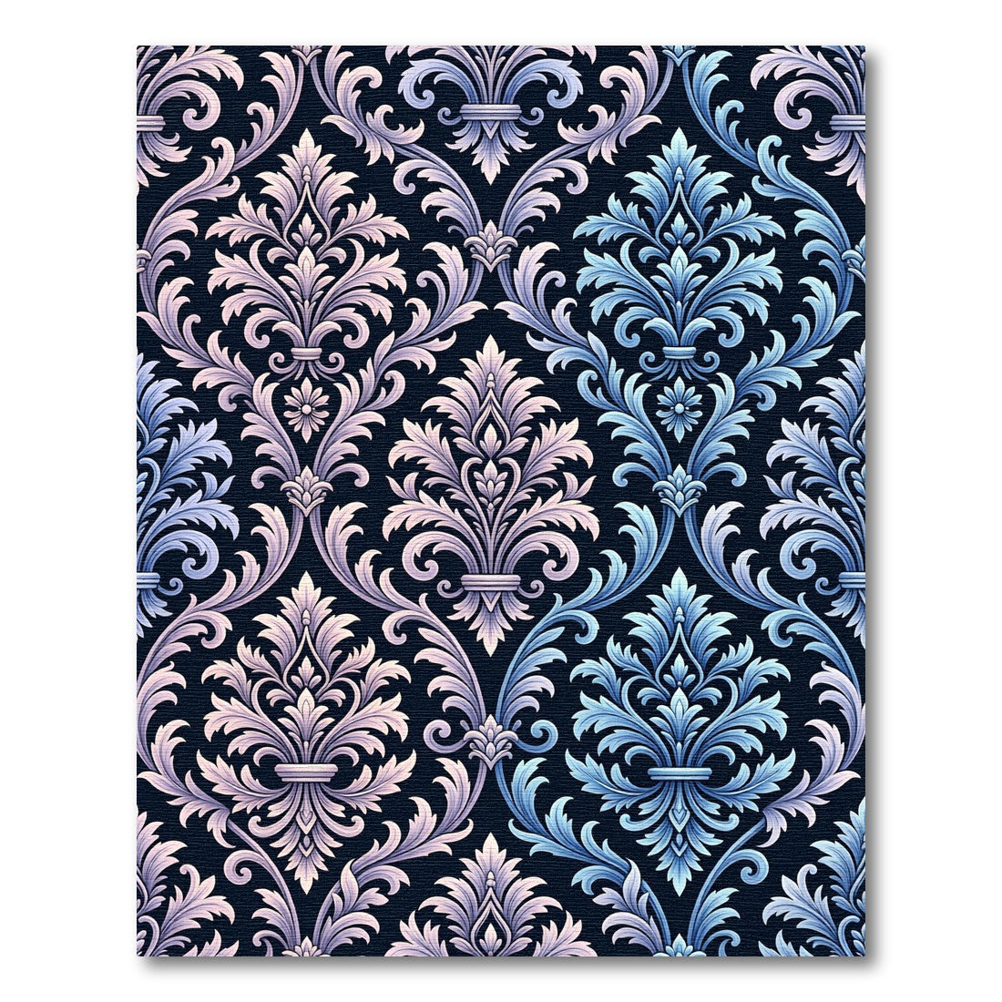 Elegant Blue Pink Damask Flourish Rug