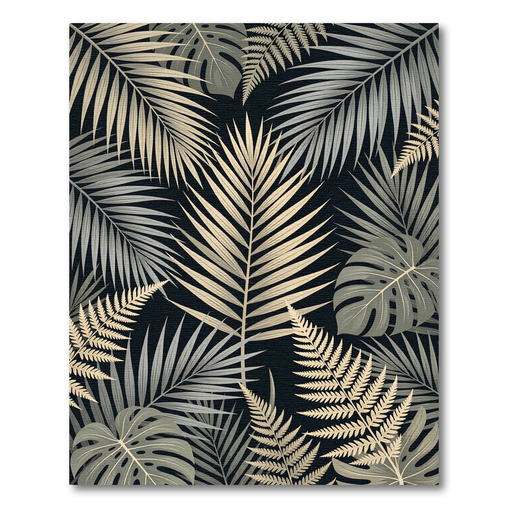 Lush Golden Tropical Frond Foliage Rug
