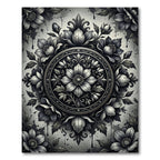 Monochromatic Vintage Floral Medallion Rug