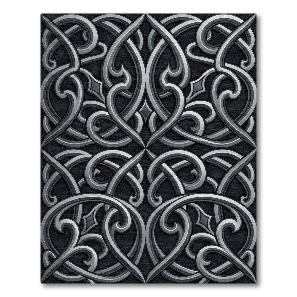 Elegant Silver Metallic Scrollwork Filigree Rug
