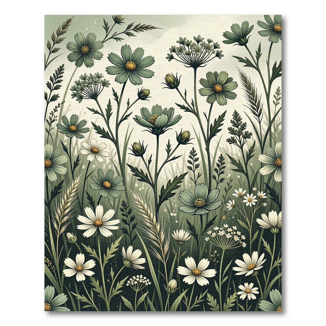 Sage Wildflower Meadow Botanical Illustration Rug