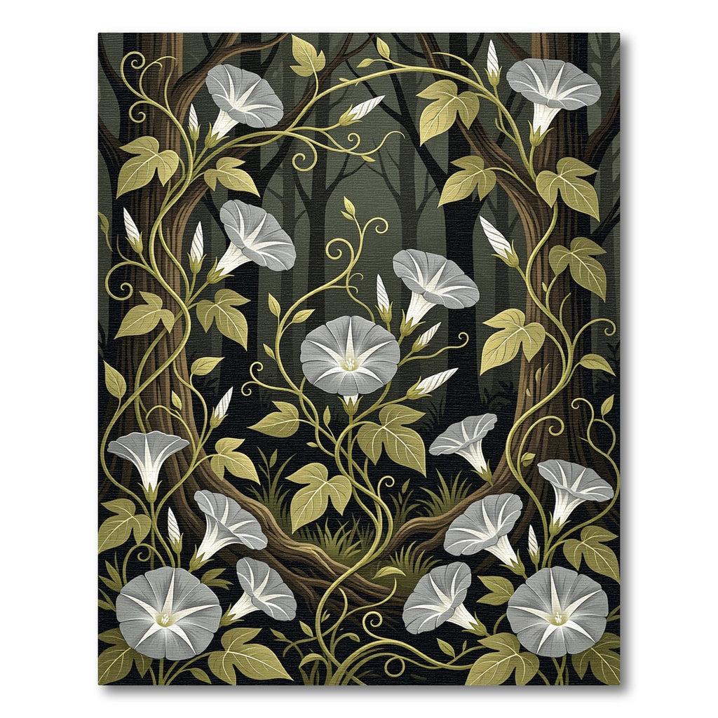 Ethereal Gray Moonflower Vine Botanical Rug