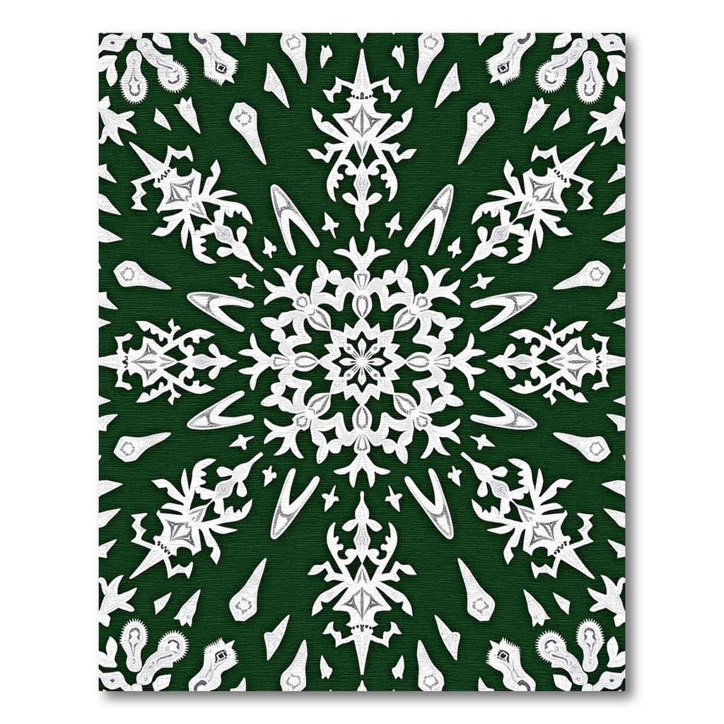 Green White Snowflake Mandala Rug
