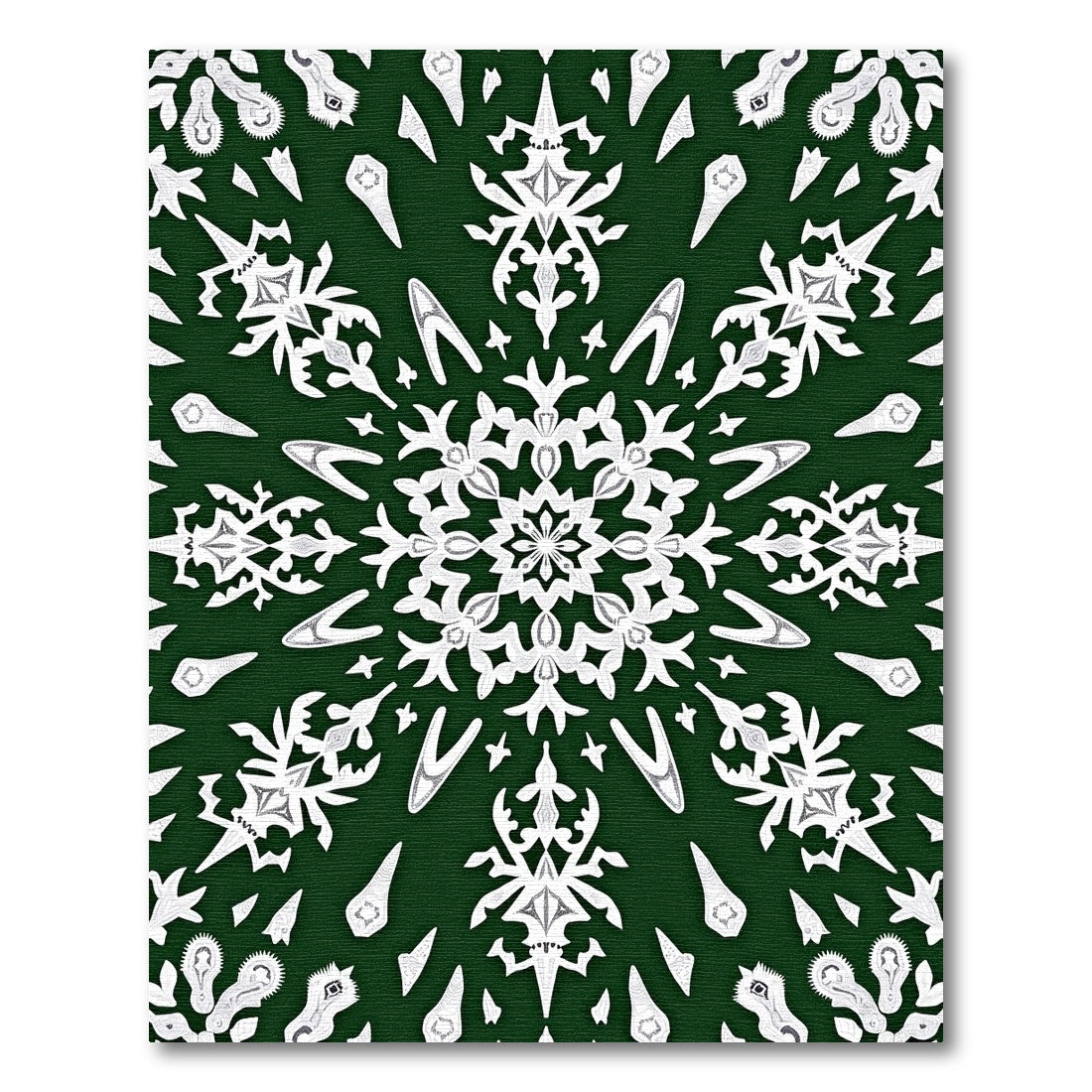 Green White Snowflake Mandala Rug
