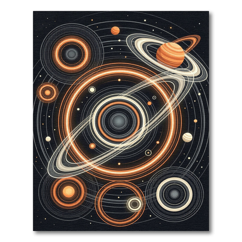 Celestial Golden Rings Cosmic Orbit Rug