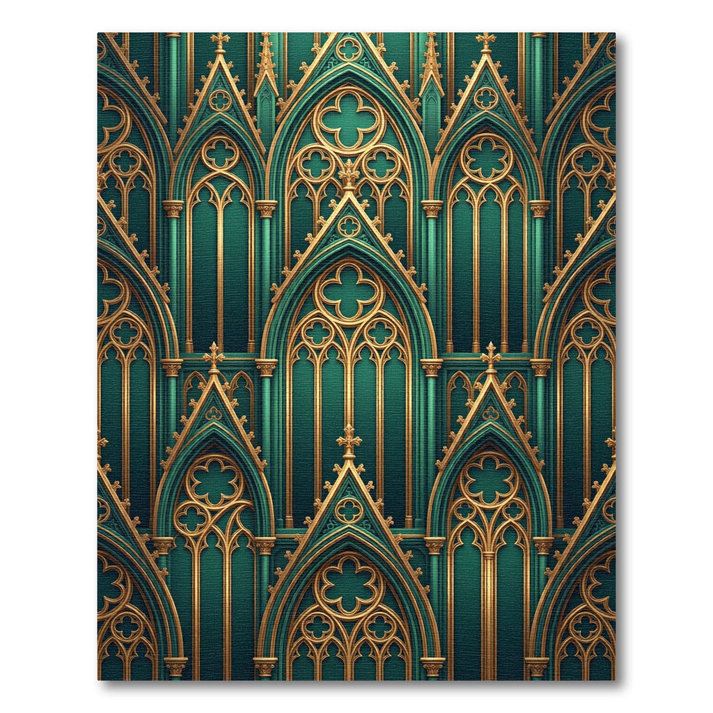 Emerald Gothic Arch Cathedral Gold Filigree Rug