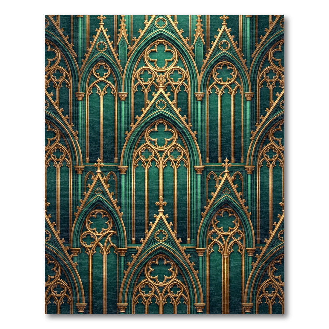 Emerald Gothic Arch Cathedral Gold Filigree Rug