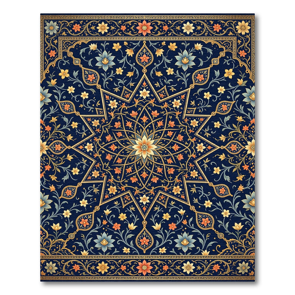 Midnight Navy Star Bloom Medallion Rug