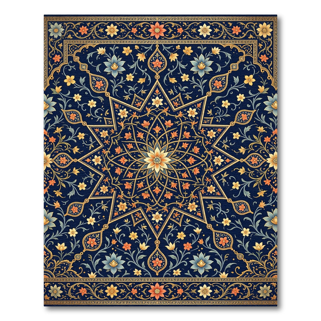 Midnight Navy Star Bloom Medallion Rug