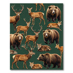 Arboreal Forest Bear and Deer Composition Rug