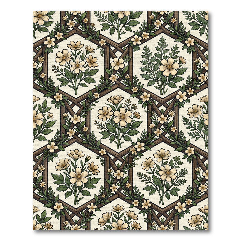 Vintage Cream Floral Hexagon Trellis Rug