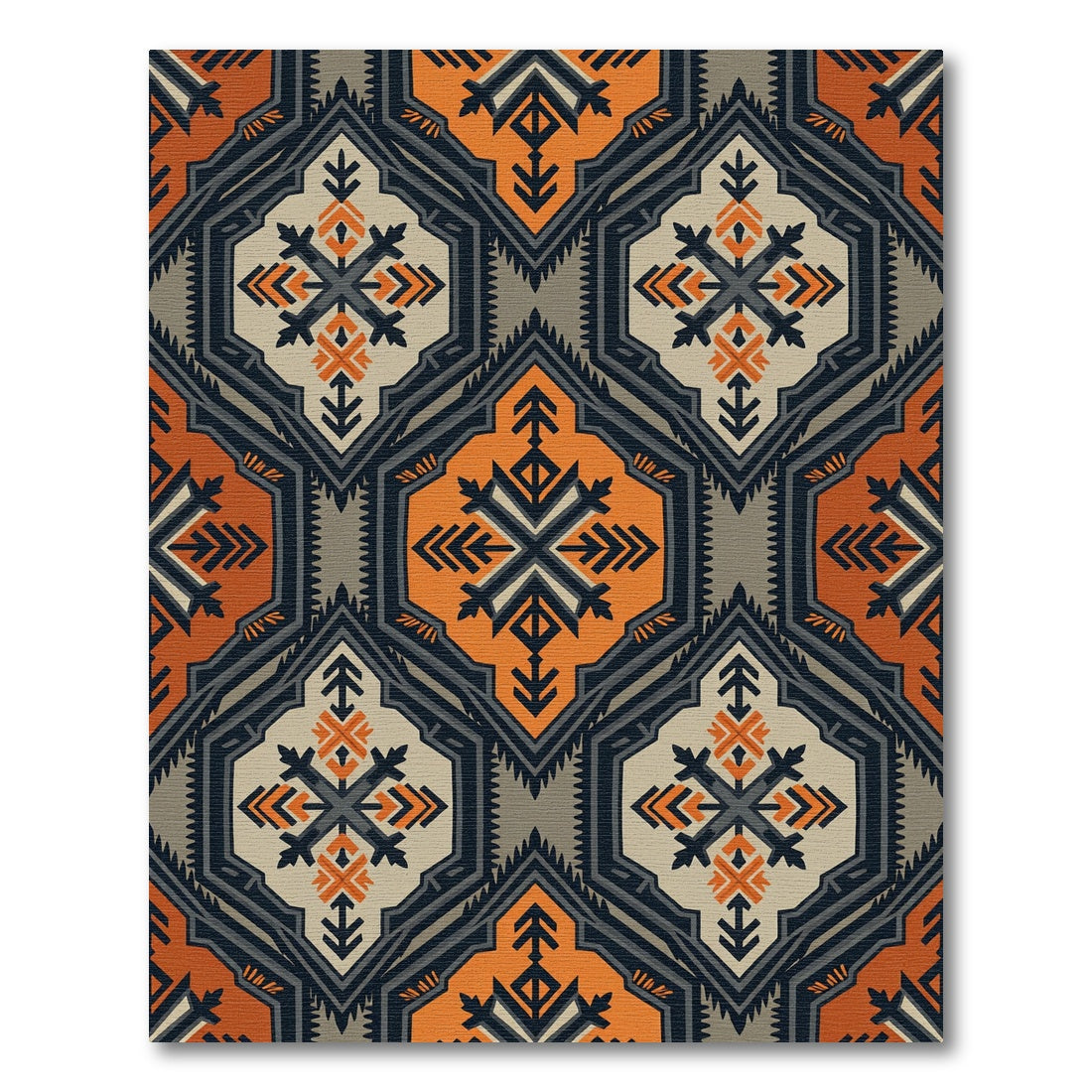 Earthy Orange Gray Geometric Diamond Rug
