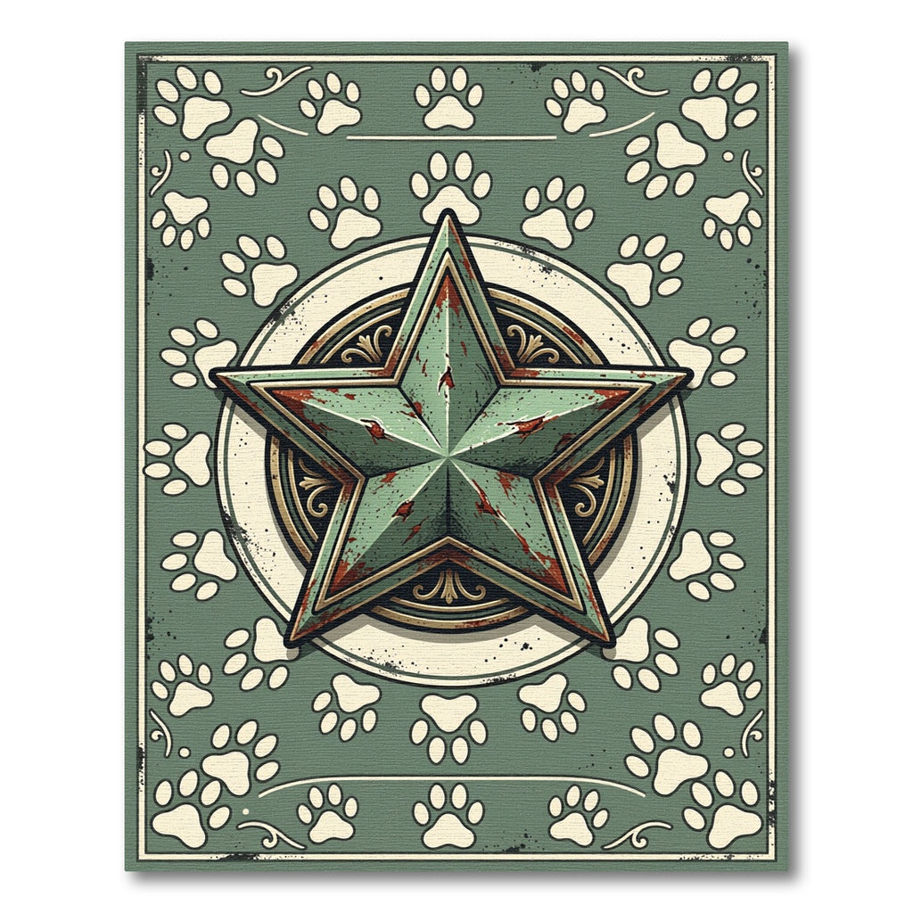 Distressed Sage Green Star Paw Emblem Rug
