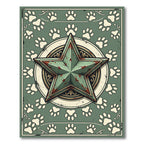 Distressed Sage Green Star Paw Emblem Rug