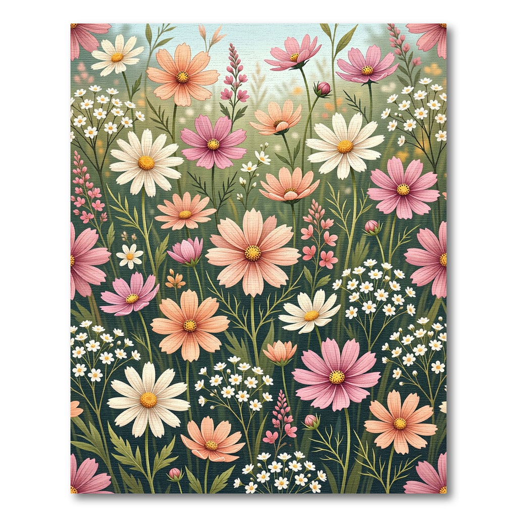 Soft Pastel Cosmos Field Floral Meadow Rug