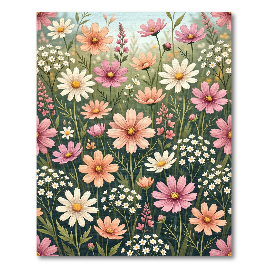 Soft Pastel Cosmos Field Floral Meadow Rug