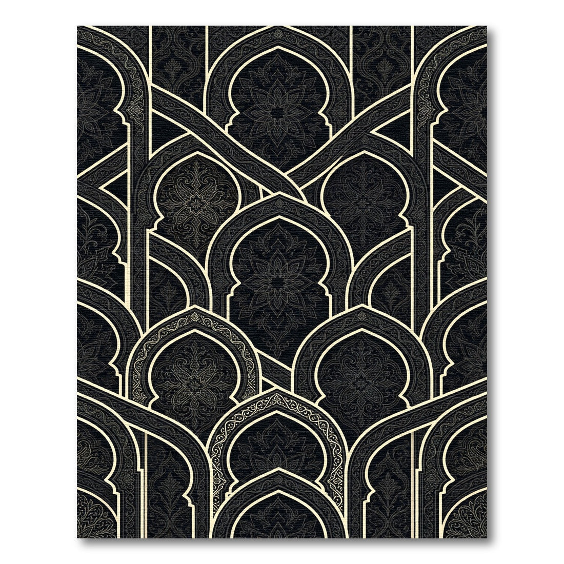 Ornate Black and Gold Archway Mosaic Rug