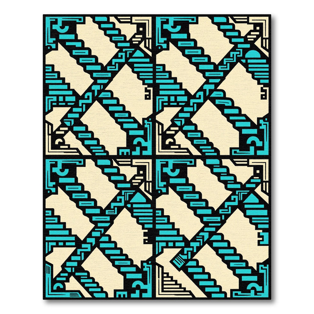Teal Geometric Staircase Abstract Art Rug